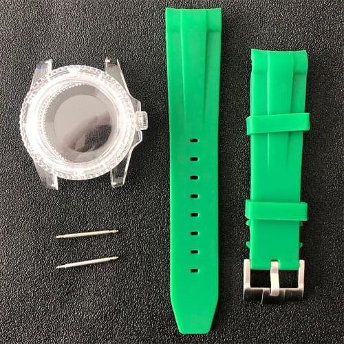 Watch Case Watch Strap kits Acrylic 40mm One-Way Rotation 60click Plastic Watch Case + Rubber Strap for NH35/NH36 Movement