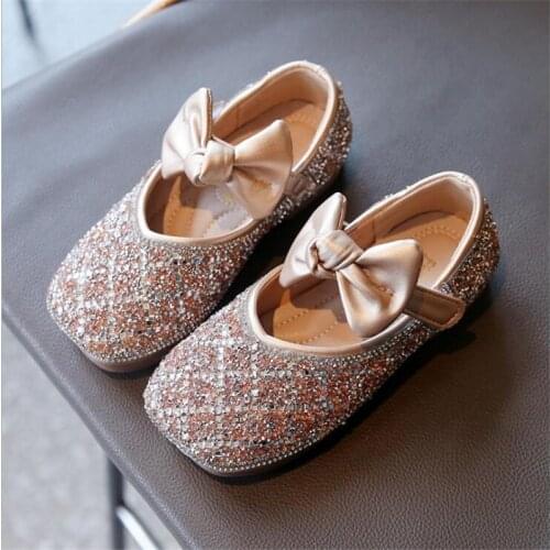 2021 New Kids Leather Shoes Children Princess Sandals Girls Wedding Shoes Sequins Bow Girls shoes Dance Shoes Flat Sandales