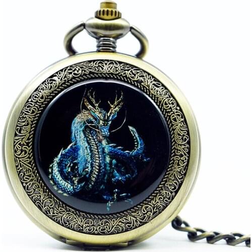 New Retro Silver Dragon Mechanical Hand Winding Men Pocket Watch Pendant Necklace Chain Carving Steampunk Man Womens Gift