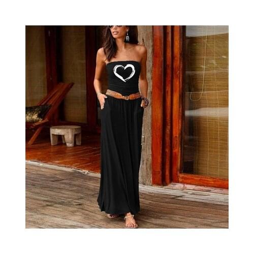 Sexy Bandeau Women Maxi Dress Off Shoulder Long Heart Dress Summer Holiday Ladies Sexy Wrapped Chest Long Dress Vestido Robe