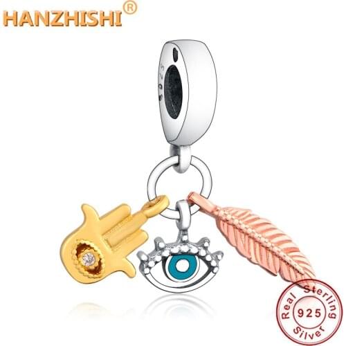 Fit Original pandora Charms Bracelet Jewelry Making 2020 Summer Collection 925 Sterling Silver Hand Eye Feather Dangle Charm
