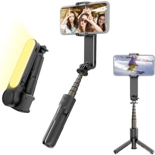 Extendable Selfie Stick Tripod Handheld Smartphone Gimbal Stabilizer Built-in LED Fill Light for Selfie Vlog Live Streaming