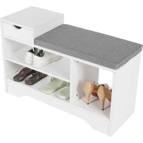 Shoe Bench with Cushion Entryway Shoes Stool Storage Cabinet Organizer for Home Living Room Hallway White