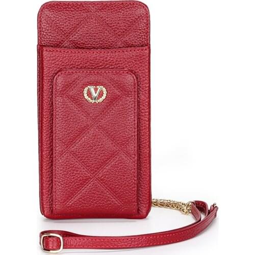 Fashion Women Cell Phone Bag Litchi Diamond Lattice Messenger Shoulder Bag Chain Real Cow Leather Wallet Bolsas