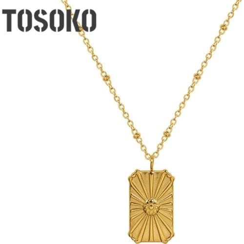 TOSOKO Stainless Steel Jewelry Square Brand Chrysanthemum Pendant Necklace Simple Fashion Clavicle Chain BSP1067