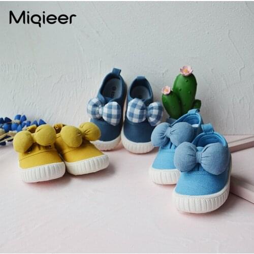 Children Canvas Shoes Spring Autumn Cute Bow-knot Toddler Shoes Girls Soft Bottom Casual Shoes Baby Single Shoes Slip-on Loafers