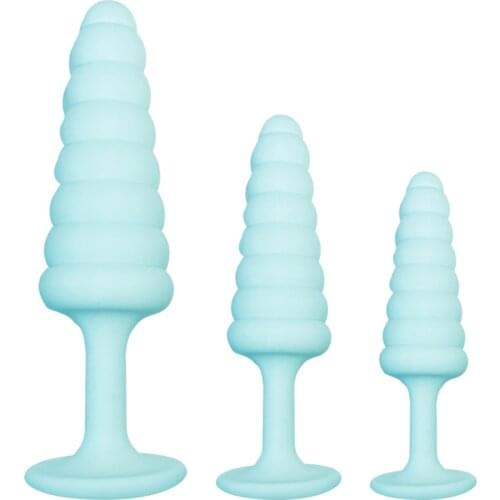 Factory Price New Long Spiral Shape Exciting Anal Plug Full safety Silicone Material sex toy for man and woman 3 size one set