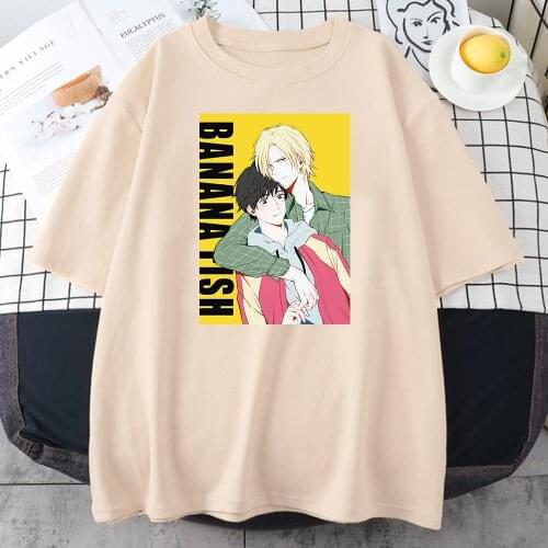 Banana Fish Give A Hug Womens T-Shirt Hip Hop Casual Tshirts 2021 Harajuku Trendy T Shirts Summer Black Tees Women 2021 Anime