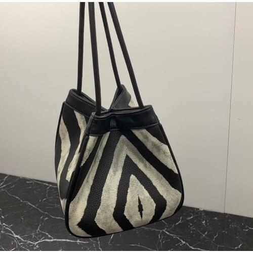 PU leather women bag retro design zebra bucket bag fashion armpit handbag 01-HB-fgyxbm