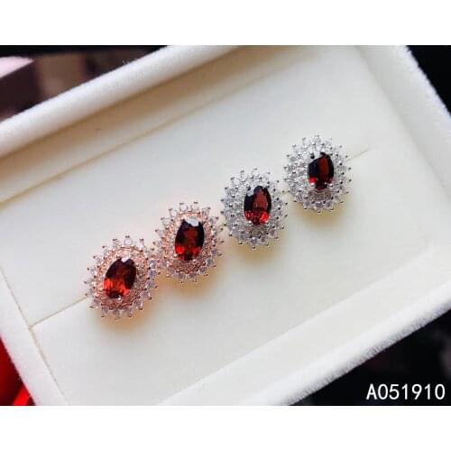 KJJEAXCMY boutique jewelry 925 sterling silver inlaid Natural Garnet gemstone Womens Stud earrings support detection noble