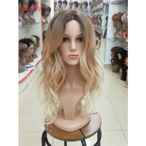 Aimolee Womens Synthetic Part lace Wigs Ombre Blonde Hair Long Curly Wig For Women