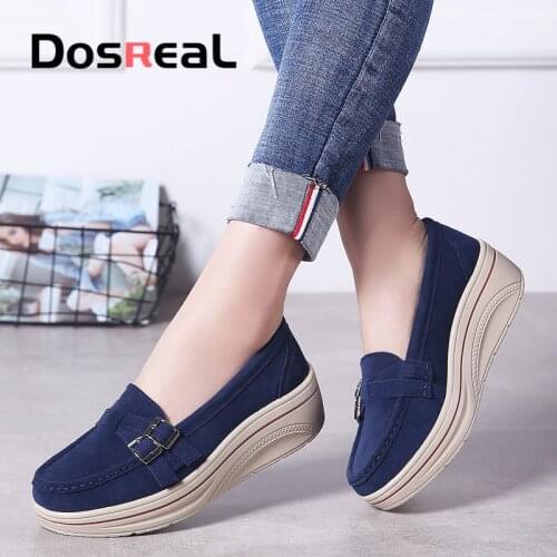 DOSREAL Women New Spring Flats Shoes Platform Sneakers Shoes Leather Suede Moccasins Slip on Casual Shoes Flats
