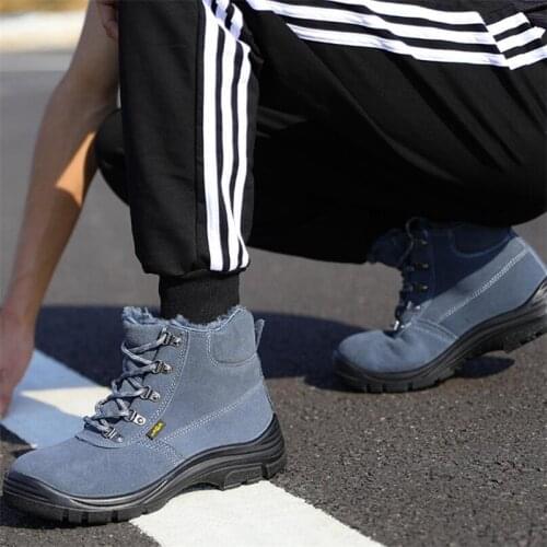 Winter Safety Work Boots Steel Toe Working Men Boots Warm Add Velvet Cold Protective Non Slip Anti Smashing Puncture Proof Shoes