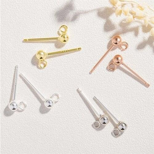 10pcs 925 Sterling Silver Earrings Settings 3mm 4mm Ball Ear Jewelry Pin Stud Ear Needles Pure Silver Earrings Findings