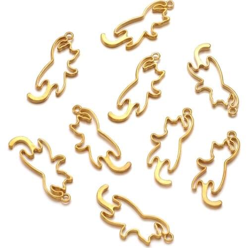 10pcs Hollow Cat Shape Frame Open Back Bezel Pendant UV Resin Epoxy Resin Pressed Flower Jewelry Making Golden 47.5x20x3mm