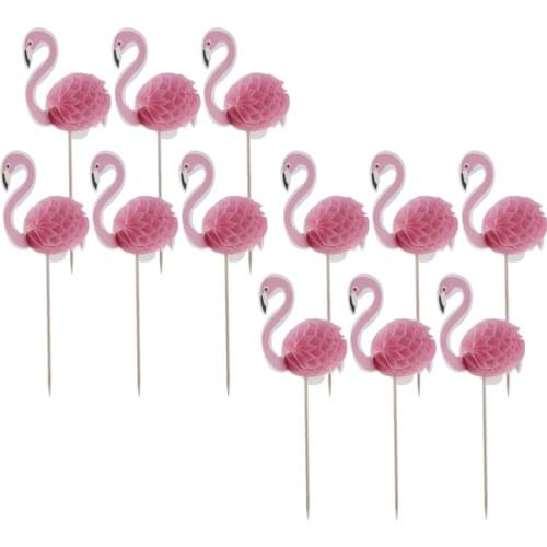 12pcs 3D Flamingo Cake Topper Top Luau Birthday Party Cake Decoration
