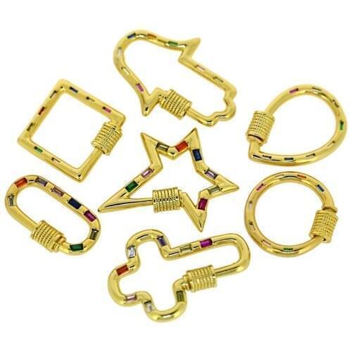 3 pcs gold copper micro-color zircon geometry various charm buckle pendant new trend for making DIY jewelry necklace wholesale