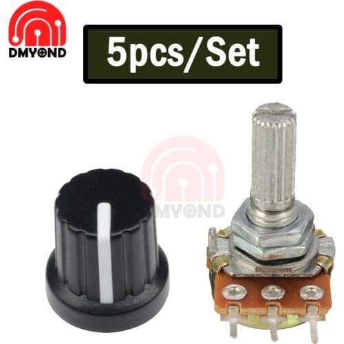 5pcs/set WH148 Potentiometer Rotating Cap + WH148 Rotary Potentiometer B5K-3PIN 15MM Single Layer For Arduino With Cap