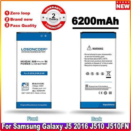 LOSONCOER 6200mAh EB-BJ510CBC Battery For Samsung Galaxy J5 2016 Edition J510 J510FN J510F J510G J510Y J510M j5109 j5108 Battery