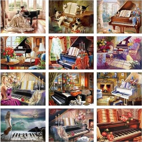ARMYQZ 5D DIY Piano Diamond Painting Cross Stitch Mosaic Art Full Rhinestone Musical Instruments Diamond Embroidery Decor Craft
