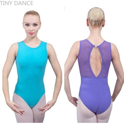 Free Shipping Matte Lycra Sleeveless Adult Ballet Dance Leotard with Sheer Mesh Design on the Back 5 Colors for Choose 02D0048