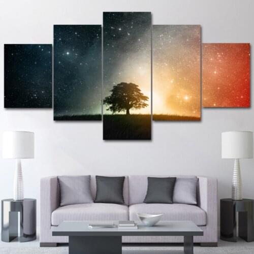Big tree under the sky shining star 5 pcs Modern Home Wall Decor Canvas Picture Art HD Print Painting On Canvas for Living Room