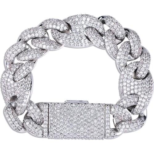 20MM Hip Hop Miami Cuban Chain Iced Out Bracelet Rapper Jewelry Cubic Zirconia Gold Sliver GC001