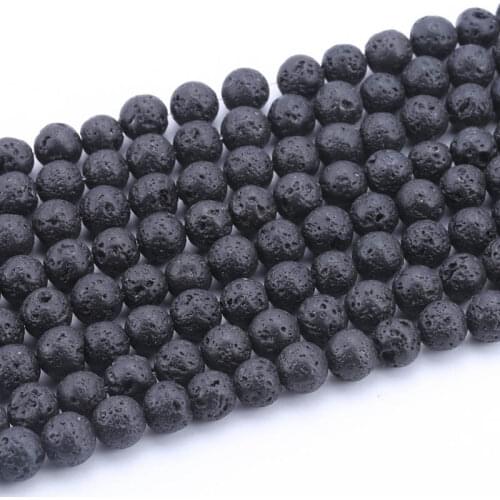 4/6/8/10mm Natural Black Lava Rock Round Beads Volcanic Stone Beads For DIY Necklace Bracelat Jewelry Making Beads Strand 15"