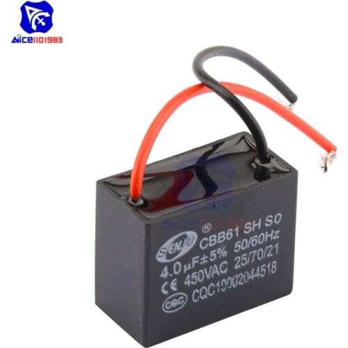 CBB61 4μf 50/60Hz 250VAC Ceiling Fan Capacitor with 2 Wire Polypropylene Film Capacitor