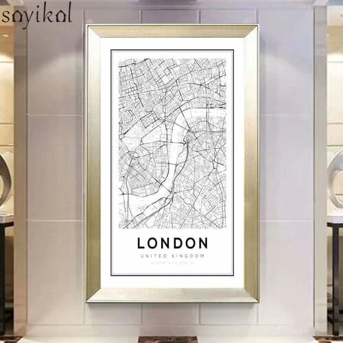 Canvas Print Black and White World City Map Paris London Poster Nordic Living Room Wall Art Picture Home Decor Canvas Paintings