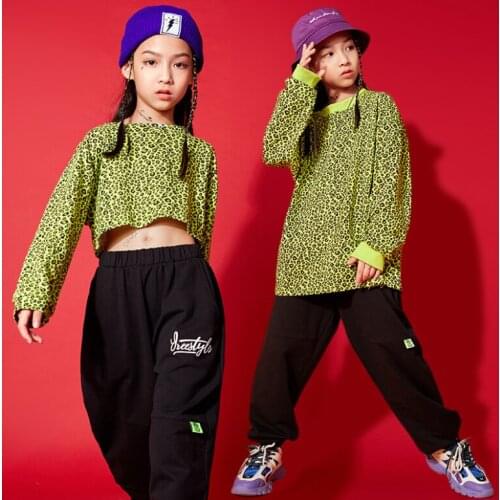 ChildrenS Girls Hip-Hop Clothes Boys Hiphop Leopard Trousers Cropped Suit Girls Jazz Dance Costumes Street Dance Stage Outfits
