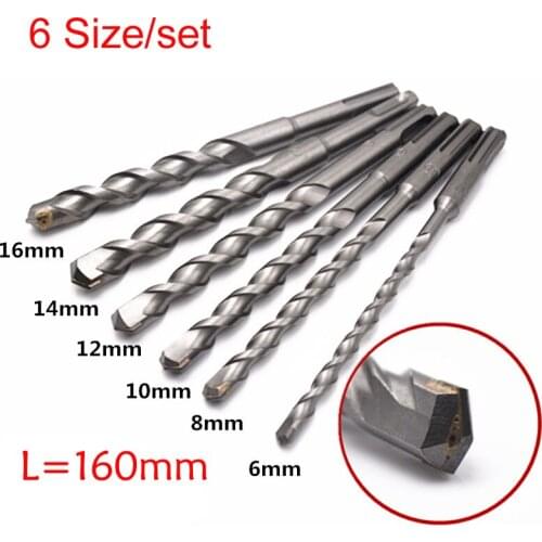 160mm Long SDS Plus Hammer Twist Drill Bits Square Shank Masonary Concrete 6mm 8mm 10mm 12mm 14mm 16mm