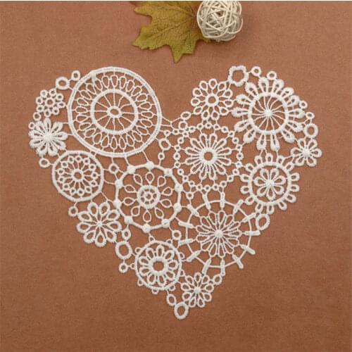 DoreenBeads New Embroidered Collar Lace Fabric White Neckline Heart Hollow Collar Wedding Dress Appliques Sewing on Patches 1PC