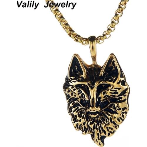 EdgLifU Mens Wolf Head Necklace Pendant Animal Power Norse Viking Amulet Necklaces Stainless Steel Punk Silver Black Necklace