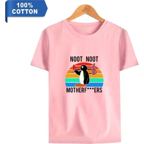 Noot Pingu Mans T-shirt Cartoon Casual Tops Custom Short Sleeve Harajuku 100% Cotton Tees O-neck Regular Broadcloth 2020