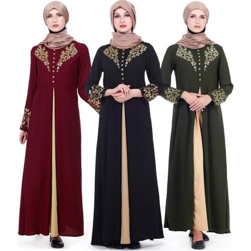 Hot stamping printing muslim dress Middle Eastern arabic turkish women muslim robe islamic abaya maxi dress