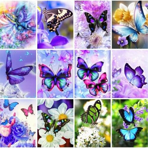 Huacan Full Square Diamond Painting Butterfly 5D DIY Diamond Embroidery Mosaic Flower Art Decorations Home