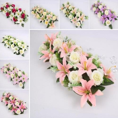 Artificial flower row arch flower wall lily arch high imitation rose DIY wedding road lead party Christmas decor High-grade silk