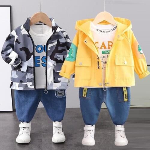 Baby boy clothes autumn cotton suit 0-4 years old boy cartoon dinosaur print hooded sweater casual sports baby three-piece suit