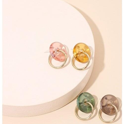 Cute Girl Small Circle Round Drop Earrings for Women Girl Asymmetric Candy-Color Resin Earring pendientes Jewelry Birthday Gift