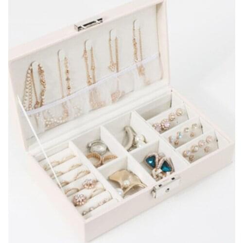 Multi-function Jewelry Organizer for Women PU Leather Jewelry Display Box with Lock for Earrings Bracelets Necklaces Rings