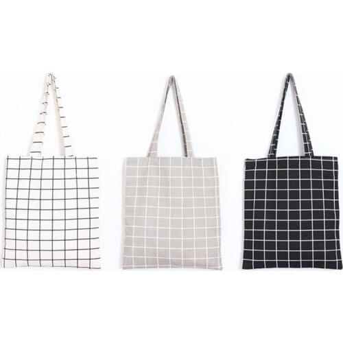 Fashion Women Student Canvas Bag Linen Plaid Shoulder Tote Handbag Eco Shopping Large Capacity 2020 New Casual Simple Bags