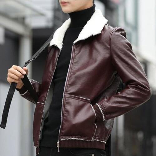 Mens PU Leather Jacket Men Motorcycle lapel Winter Coat Man Warm plus velvet thickening Jackets Male Slim Fit Windbreaker 6820