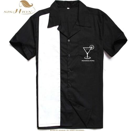 SISHION L-3XL Plus Size Men Shirt ST126 Short Sleeve Black Red Rockabilly Bowling Cotton Casual Shirts for Men camisa masculina