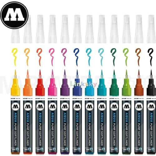 Molotow Aqua Ink Softliner Brush Pump Marker Set , Assorted Colors,Soft edged 1mm brush nib perfect for watercolor techniques