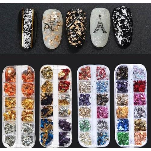 4 Styles Gold Silver Nails Foil Paper Glitter Sequins Paillette Aluminum Irregular DIY Nail Art Decoration Accessories
