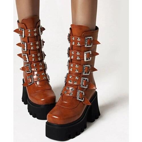 New Autumn And Winter Martin Boots womens high-heel Motorcycle Boots thick-soled mid-tube Women Boots punk-style mid-tube Boots