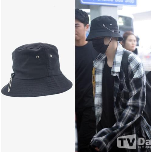 2020 New Harajuku Pin Hat Men Women KPop Hip Hop Outdoor Sun Cap Black Fashion Fishing Fisherman Bucket Hat Summer sun hat