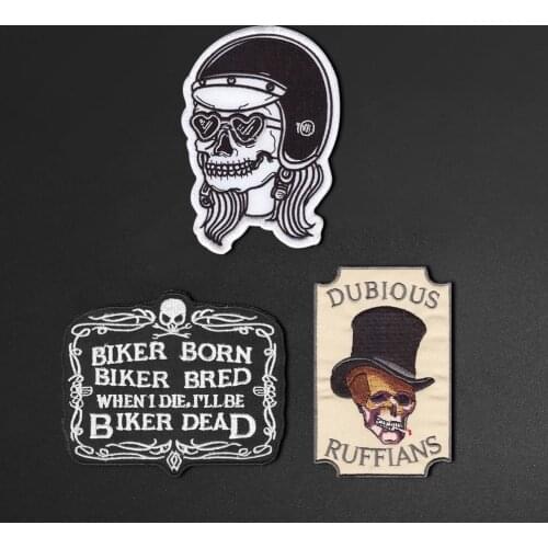 Punk Hat Skull Embroidery Patches for T-shirt Iron on Stripes Appliques Clothes Tombstone letters Stickers Clothing Badges
