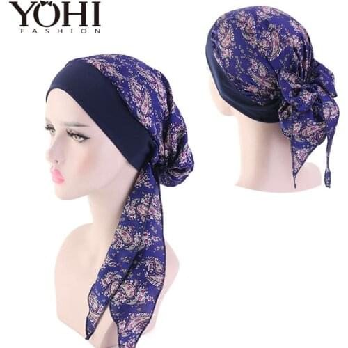 2019 New silky bonnet headwrap Elastic Hair Band Women Scarves Pre-Tied Headwear Head Wrap Hair Accessories